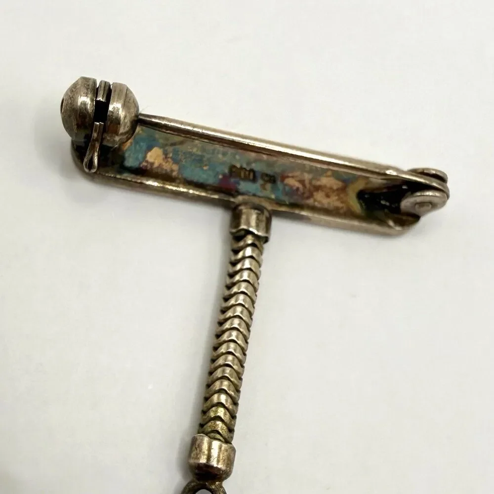ANTIQUE Edwardian 800 Silver Ladies Pocket Watch Fob Brooch Albertina Signed GB